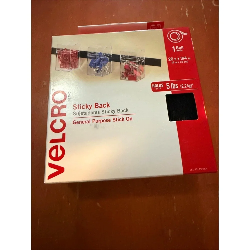 NIP VELCRO Brand Organization Sticky Back Tape 20 ft x 3/4 in Holds 5 lb Black